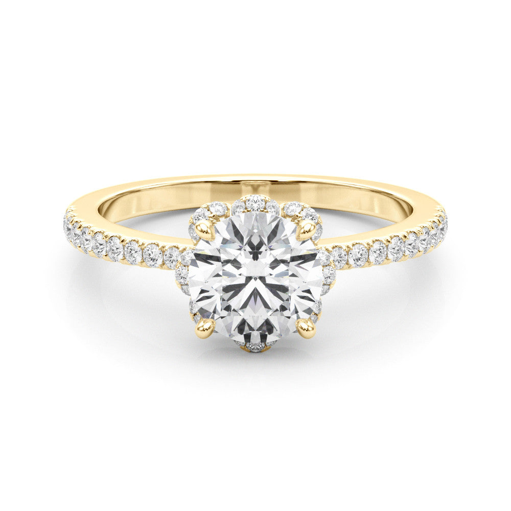 14K Yellow Gold Round Brilliant Diamond Floral Halo Engagement Ring With Pave Accents (1.25ctw)