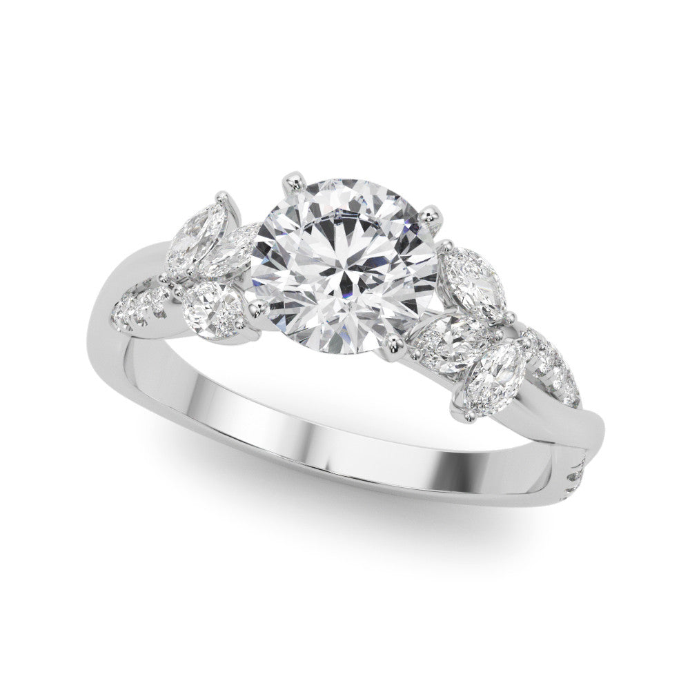 14K White Gold Lab-Grown Round Brilliant Diamond Floral Inspired Engagement Ring - Options Available