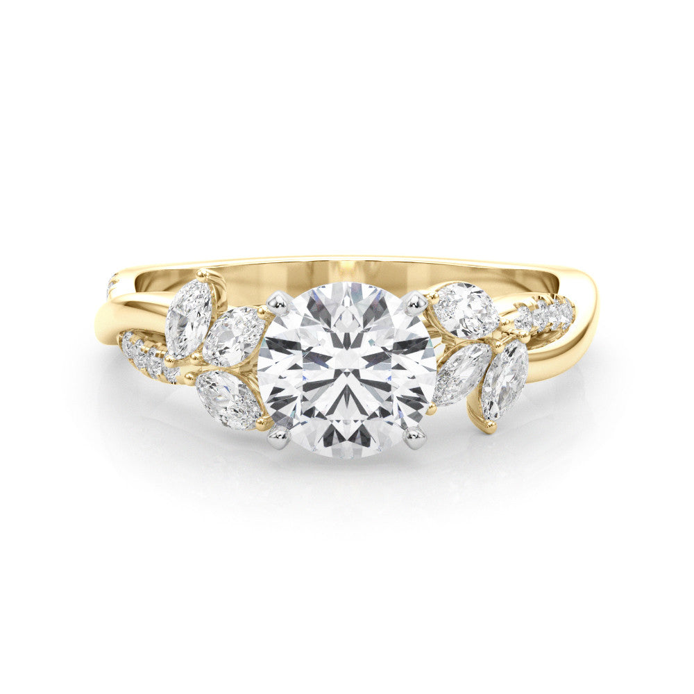 14K Yellow Gold Lab-Grown Round Brilliant Diamond Floral Inspired Marquise Accented Engagement Ring - Options Available