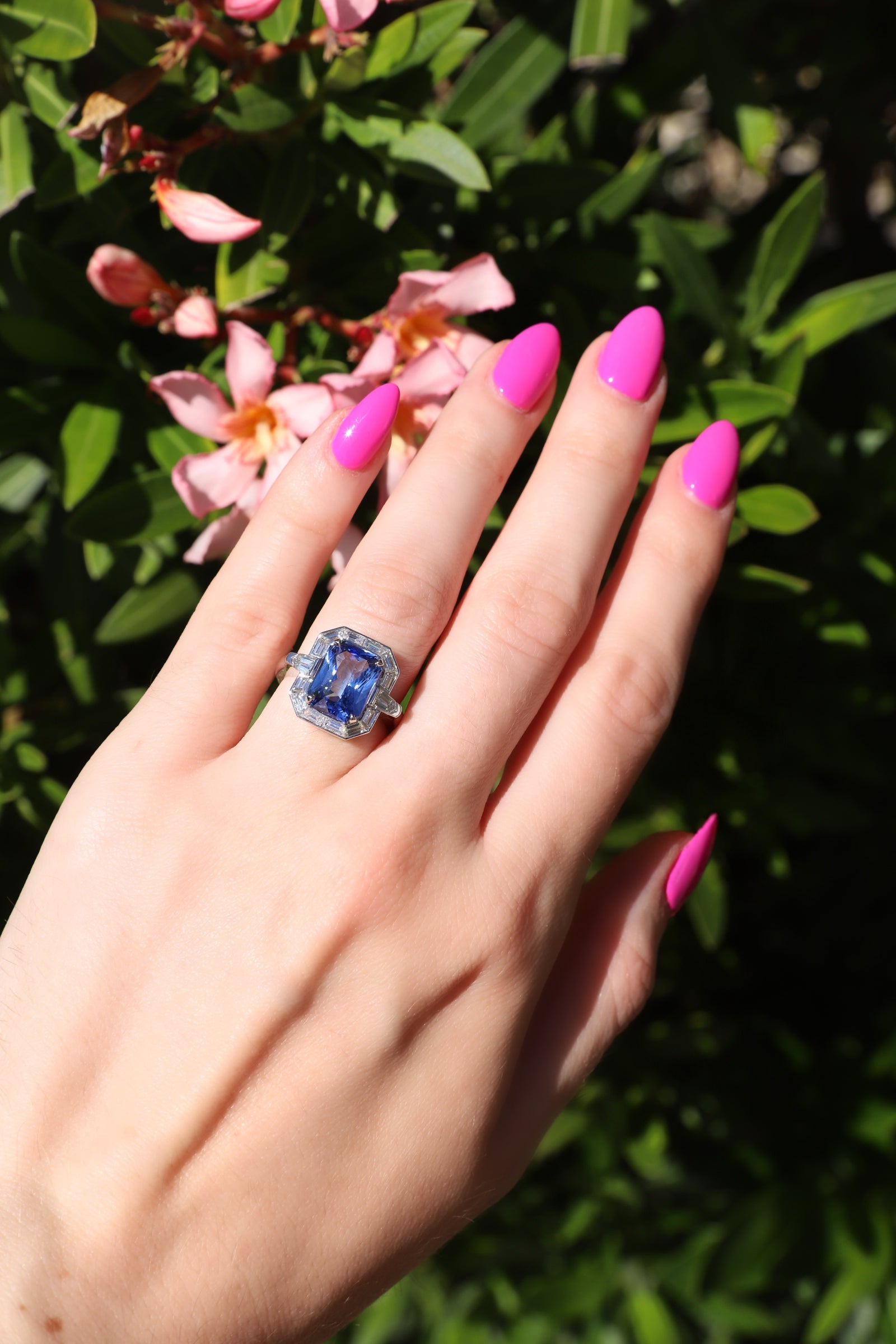 Platinum Radiant Cut Blue Sapphire With Baguette Diamond Accents (6.38ctw)