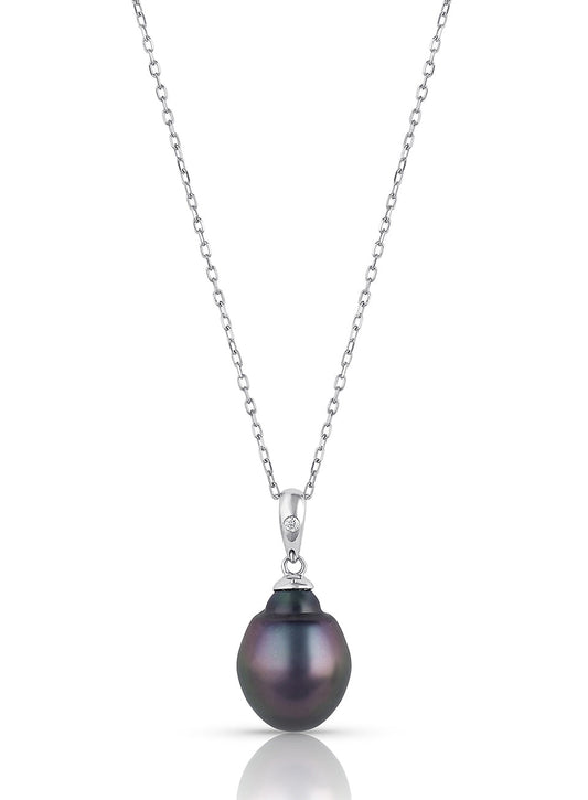 14K White Gold Tahitian Pearl And Diamond Pendant (.01ctw) 