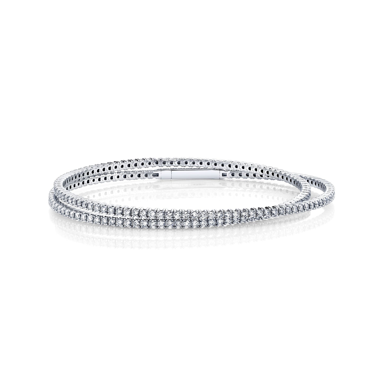 14K White Gold Double Row Diamond Flexi Bangle (2.75ctw)