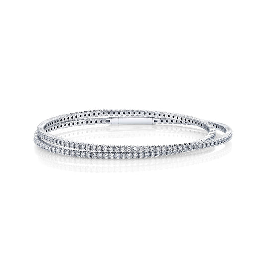 14K White Gold Double Row Diamond Flexi Bangle (2.75ctw)