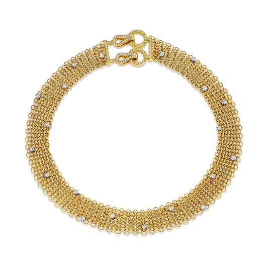 18K Yellow Gold Hand Made Mesh Collar Necklace (6.50ctw)