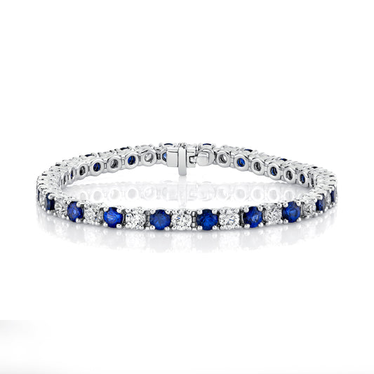 14K White Gold Sapphire & Diamond Tennis Bracelet (13.02ctw)