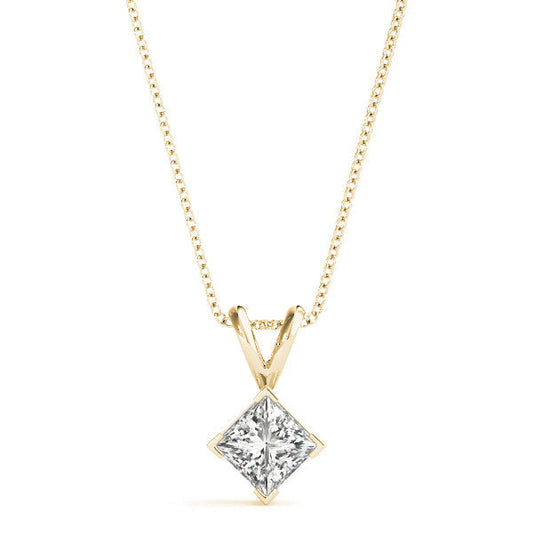 14K Yellow Gold Princess Cut Diamond Solitaire Pendant (1ct)