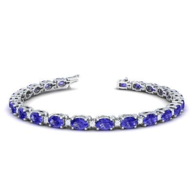 14K White Gold Oval Tanzanite And Diamond Bracelet (6.21ctw)