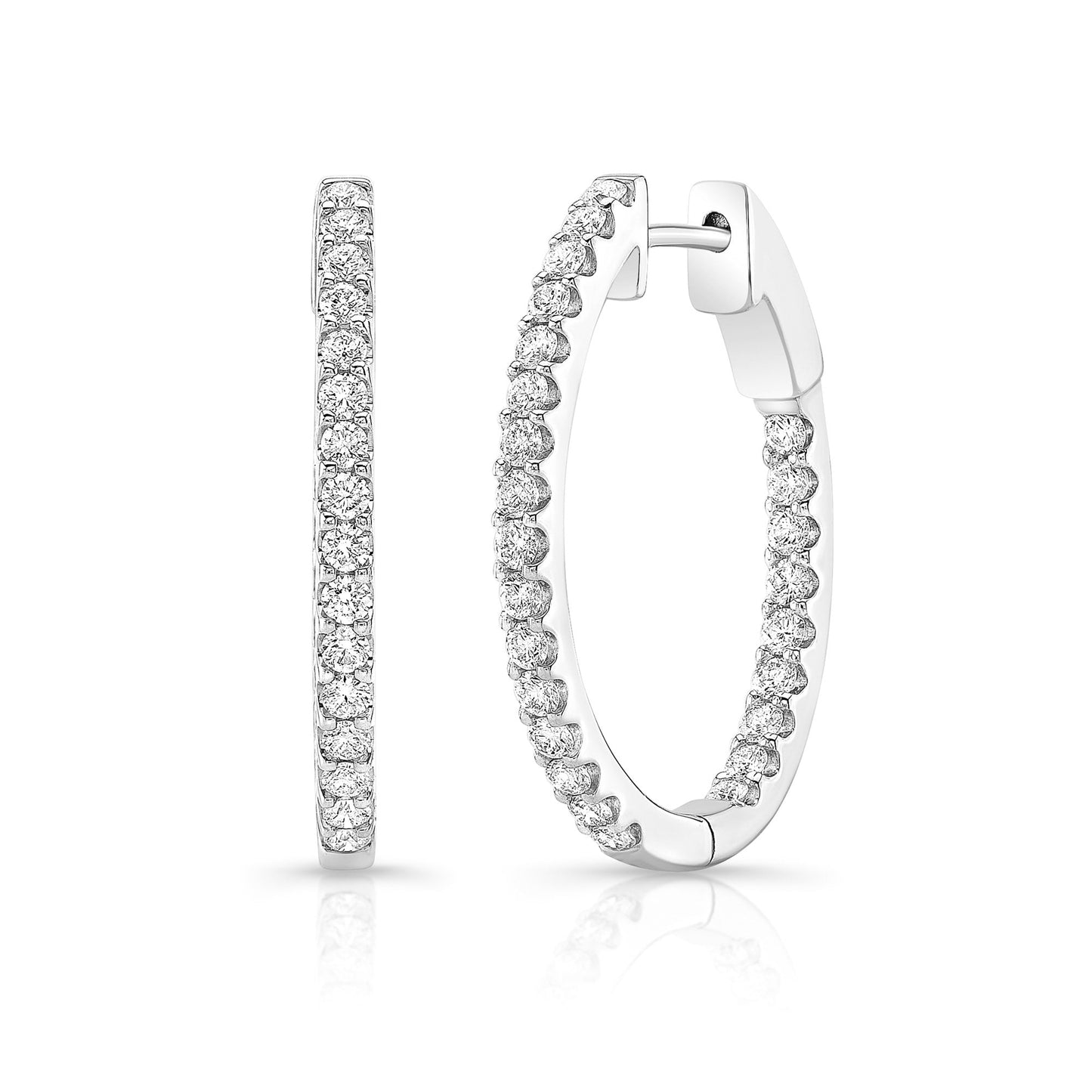 14K White Gold Inside-Outside Pave Diamond Hoop Earrings (1.03ctw) 