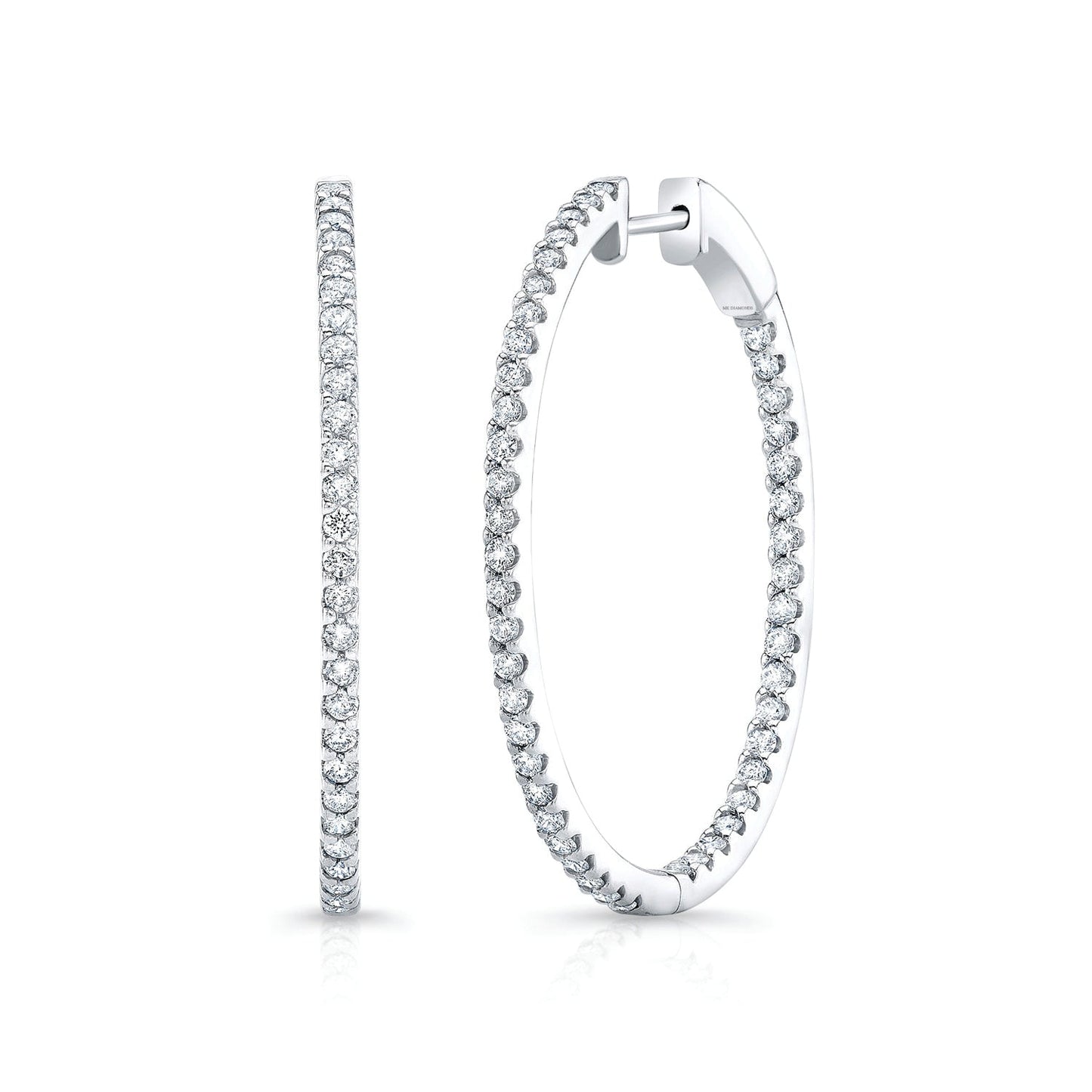 14K White Gold Inside-Outside Pave Diamond Hoop Earrings (1.51ctw) 