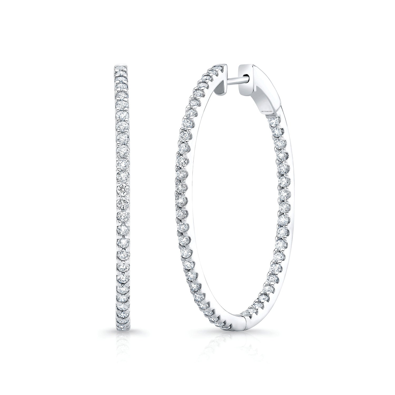 14K White Gold Inside-Outside Pave Diamond Hoop Earrings (1.51ctw) 