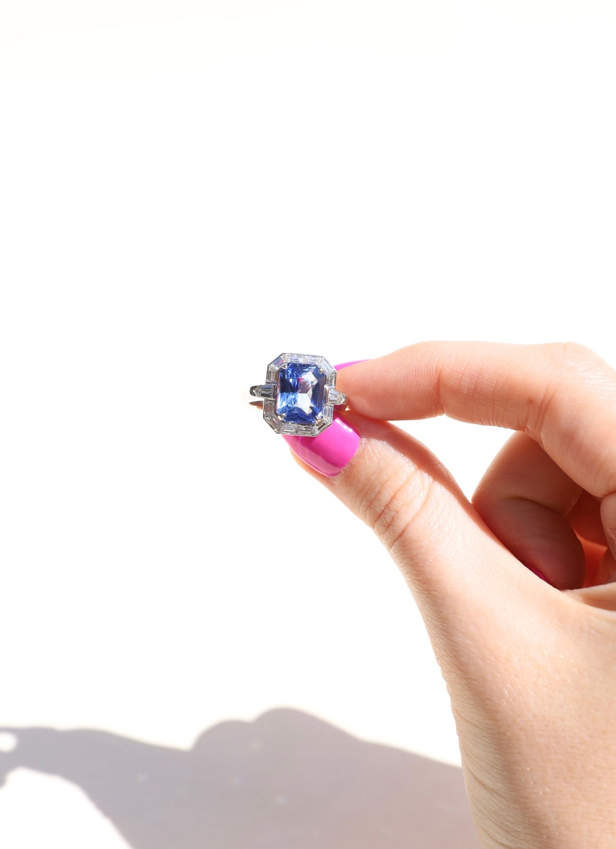 Platinum Radiant Cut Blue Sapphire With Baguette Diamond Accents (6.38ctw)