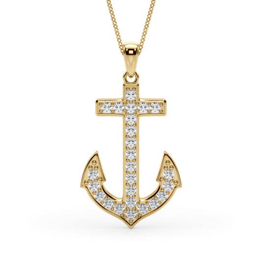 14K Yellow Gold Round Brilliant Lab-Grown Diamond Pave Anchor Pendant (.38ctw)