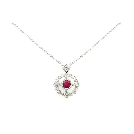 18K White Gold Ruby And Diamond Necklace (.55ctw) 