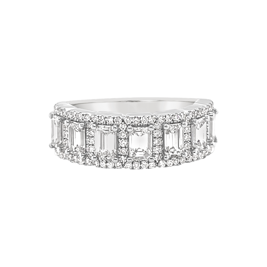 14K White Gold Emerald Cut And Round Diamond Ring (1.80ctw)