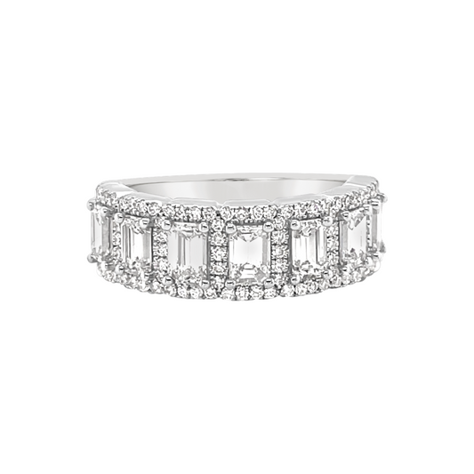 14K White Gold Emerald Cut And Round Diamond Ring (1.80ctw)