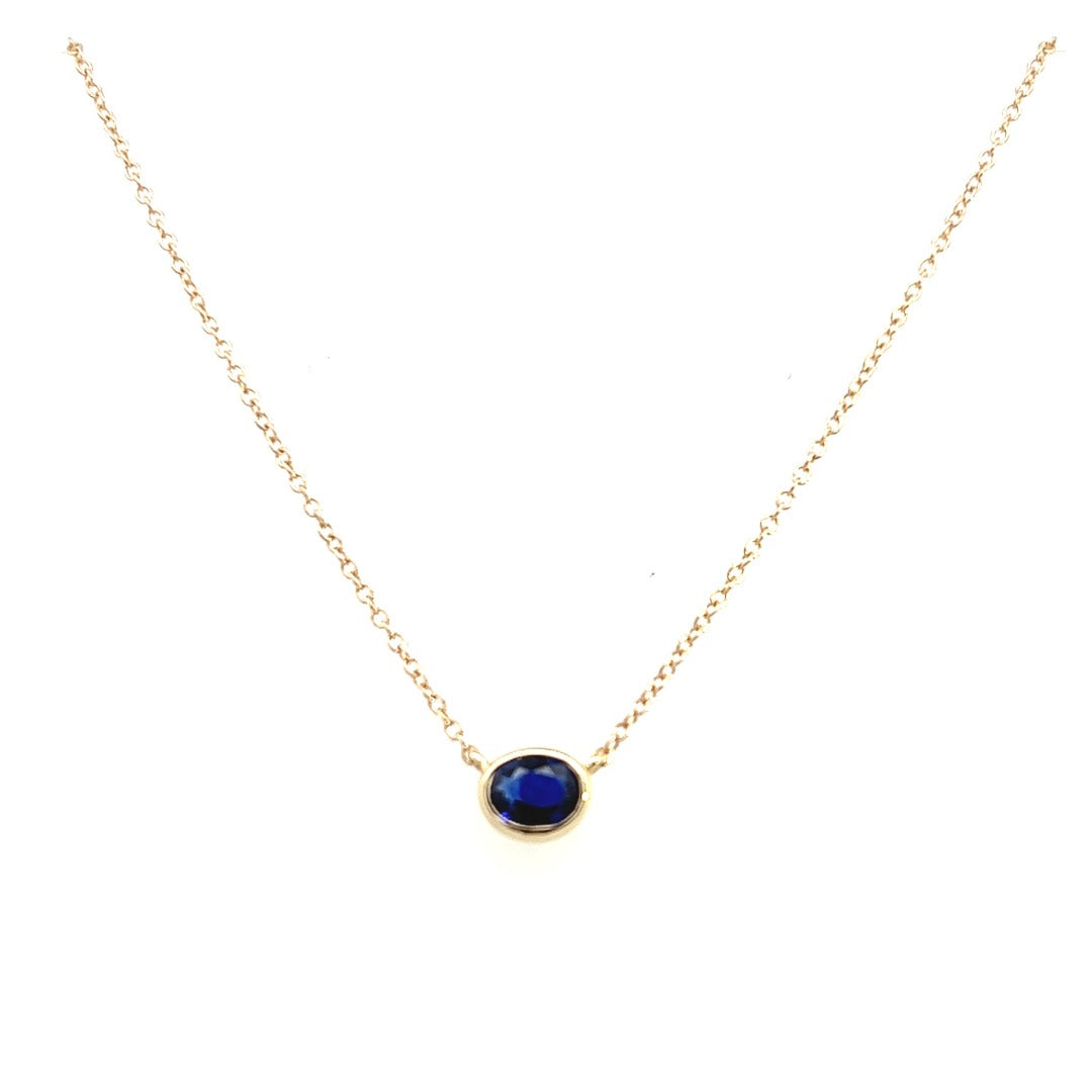 14K Yellow Gold Bezel Set Sapphire Necklace (.75ctw) 