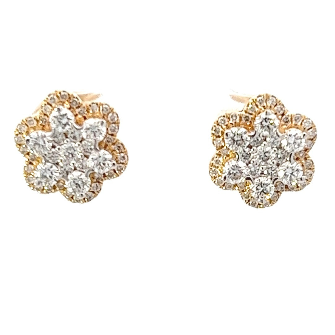 18K Yellow Gold Diamond Flower Cluster Stud Earrings (.81ctw) 