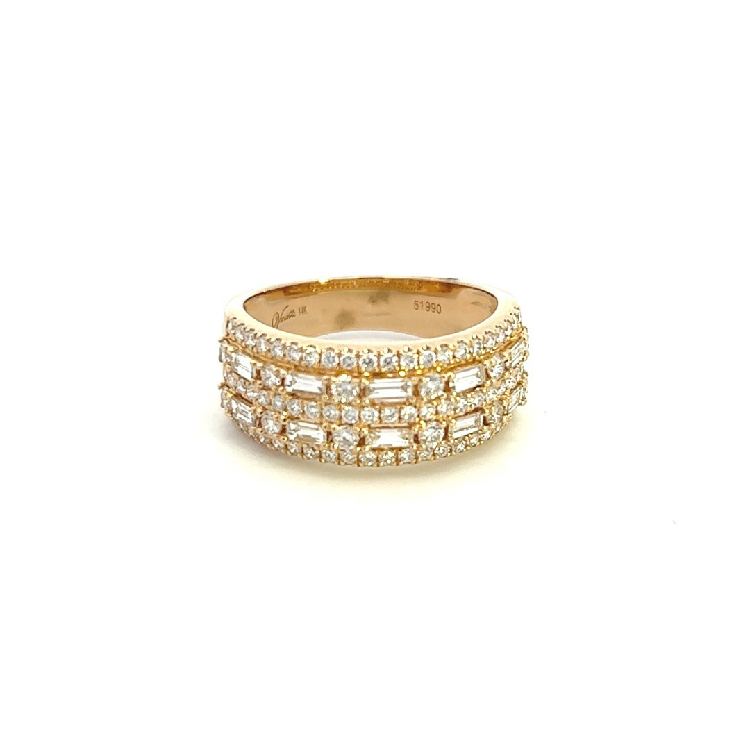 14K Yellow Gold Baguette And Round Diamond Fashion Ring (1.03ctw) 
