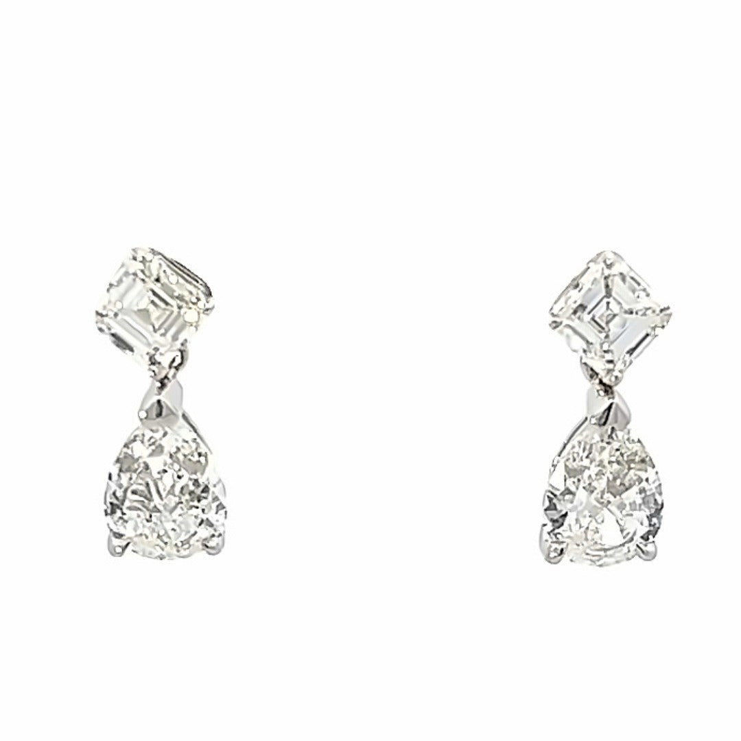18K White Gold Asscher And Pear Shape Diamond Drop Earrings (1.61ctw) 