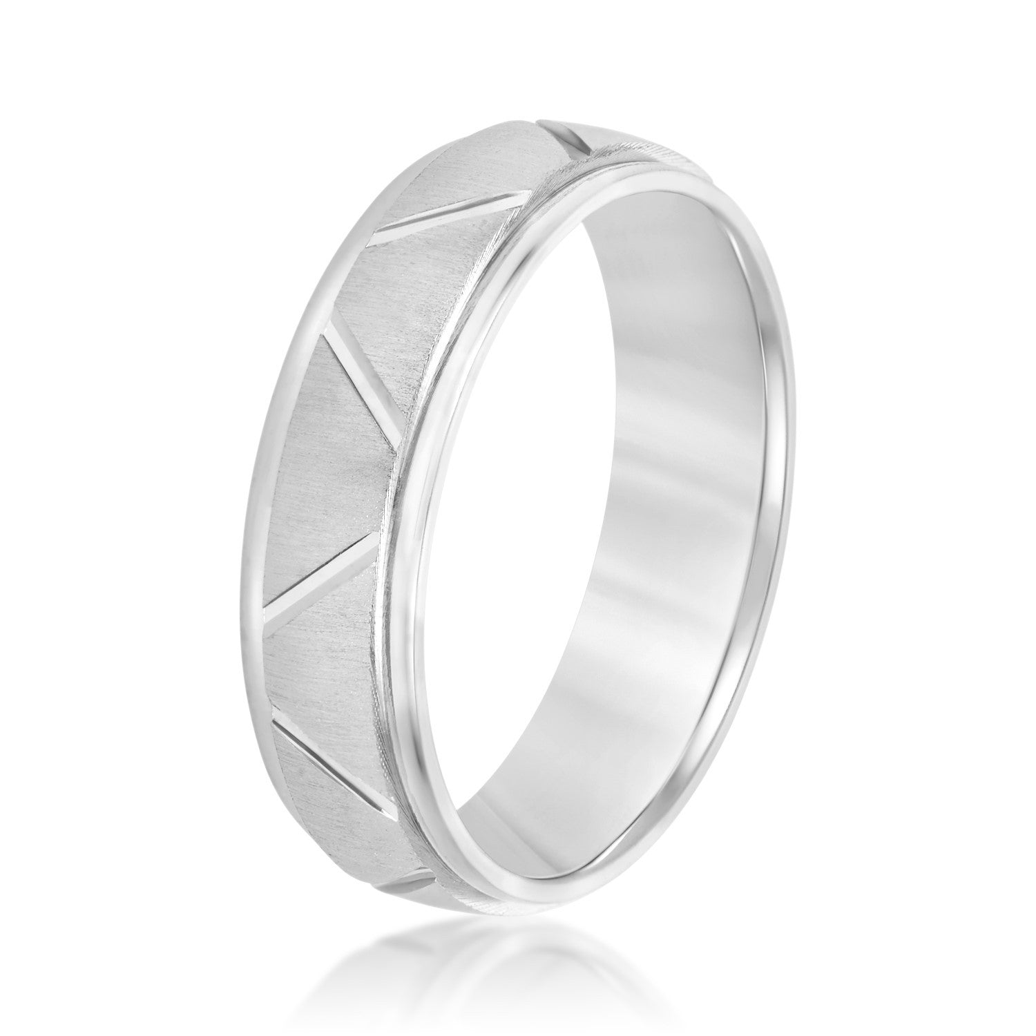 14K White Gold 6MM Men's Brushed And Engraved Wedding Ring 