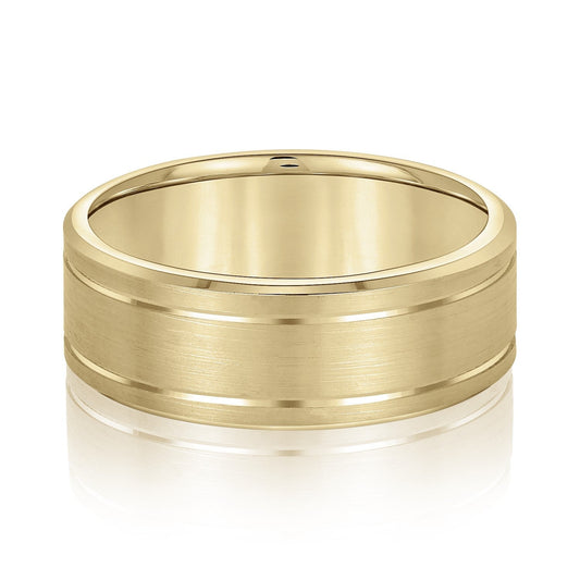 14K Yellow Gold Men's 6MM Wedding Ring With Satin Finish And High Polish Accents 