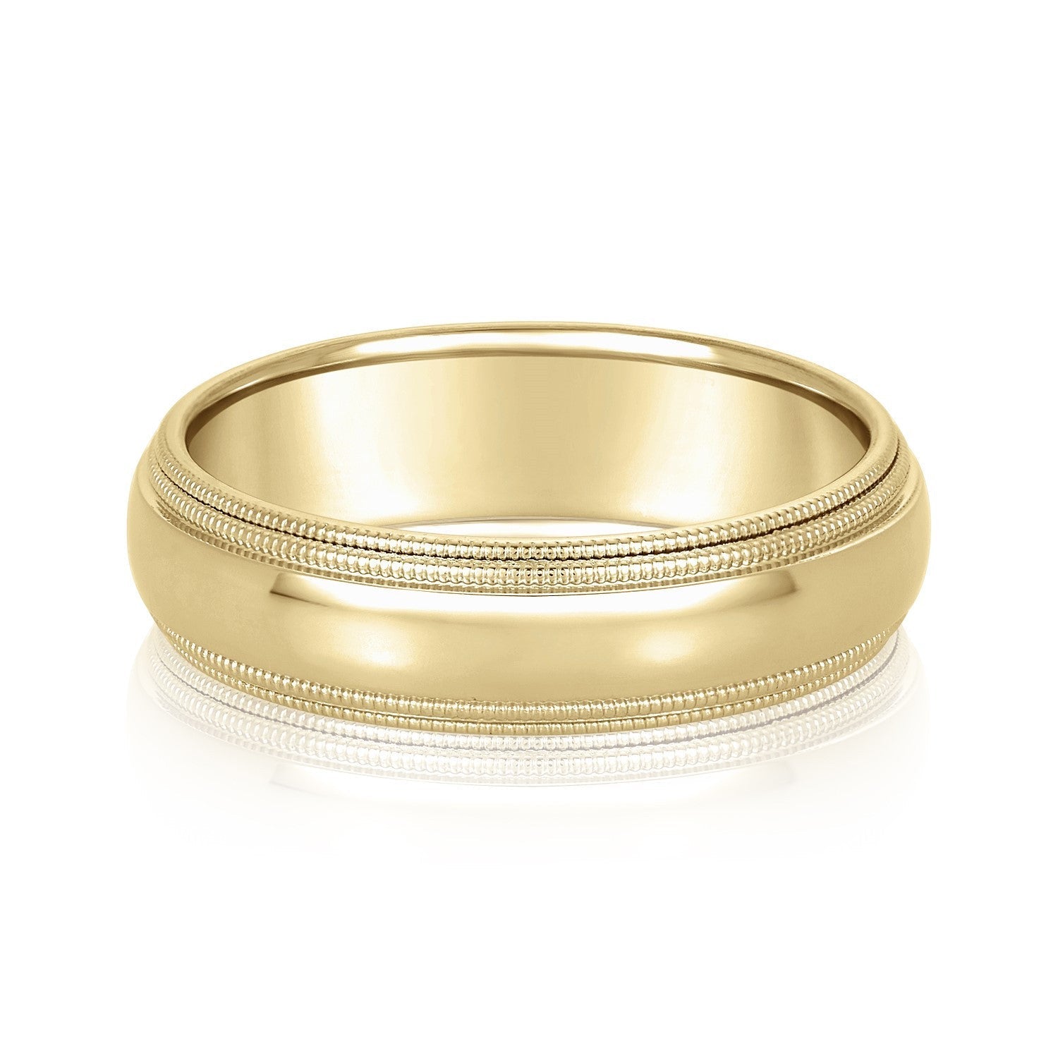 14K Yellow Gold Men's 6MM Domed Wedding Ring With Milgrain Edges 