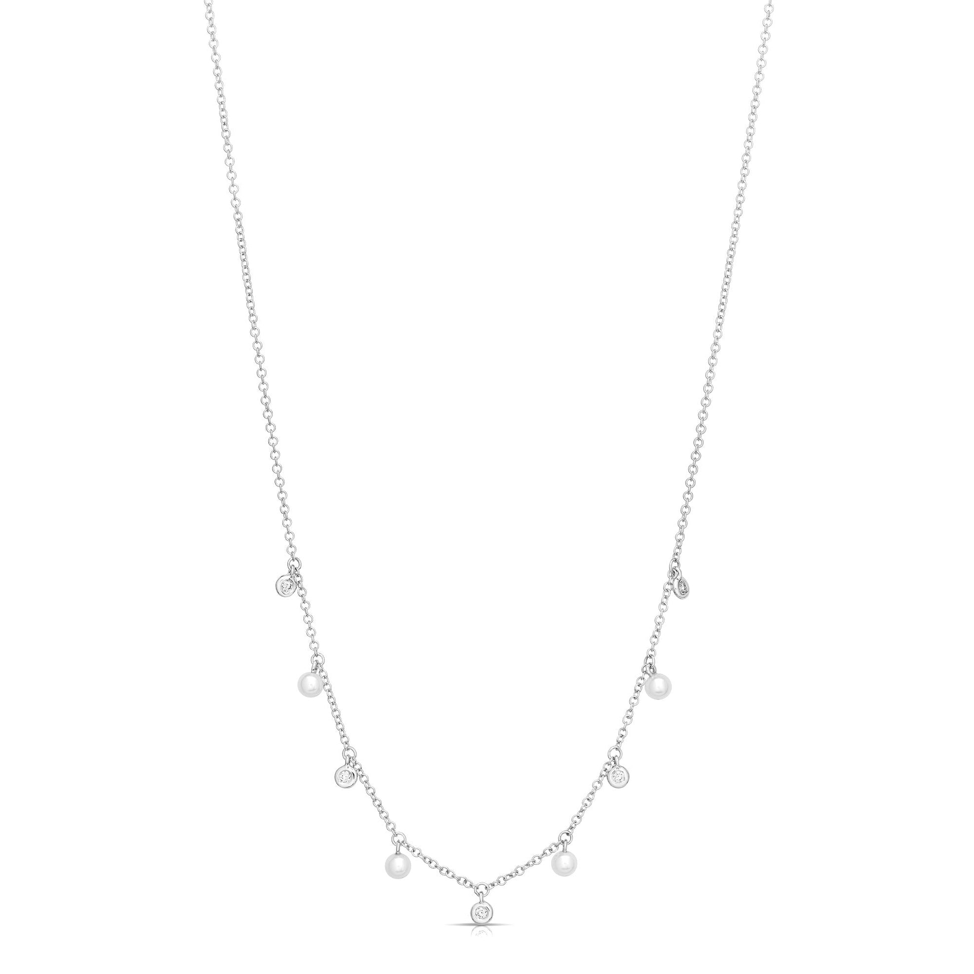 14K White Gold Floating Pearl And Diamond Necklace (.23tw)