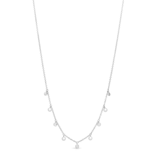 14K White Gold Floating Pearl And Diamond Necklace (.23tw)