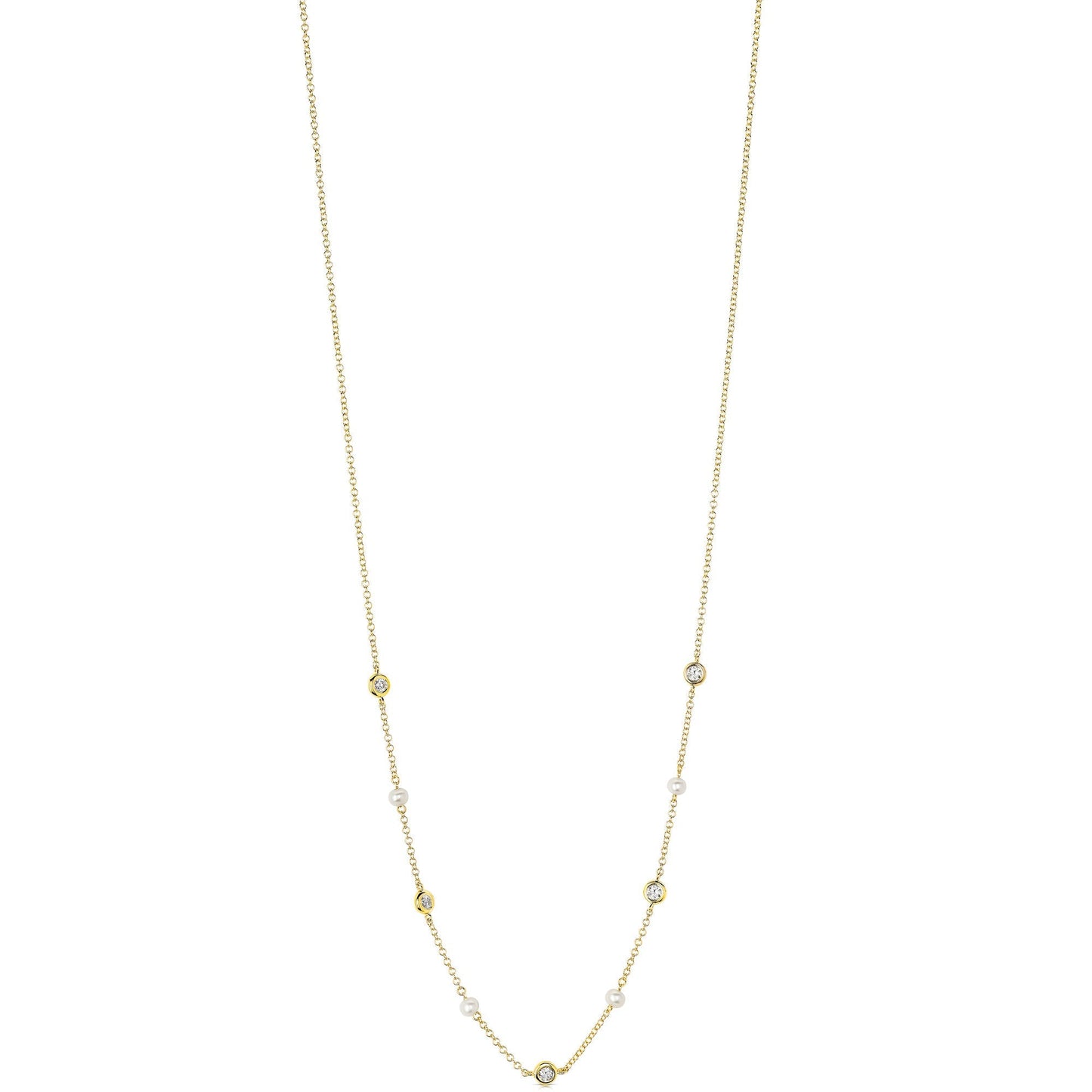 14K Yellow Gold Pearl And Diamond Layering Necklace (.20ctw)