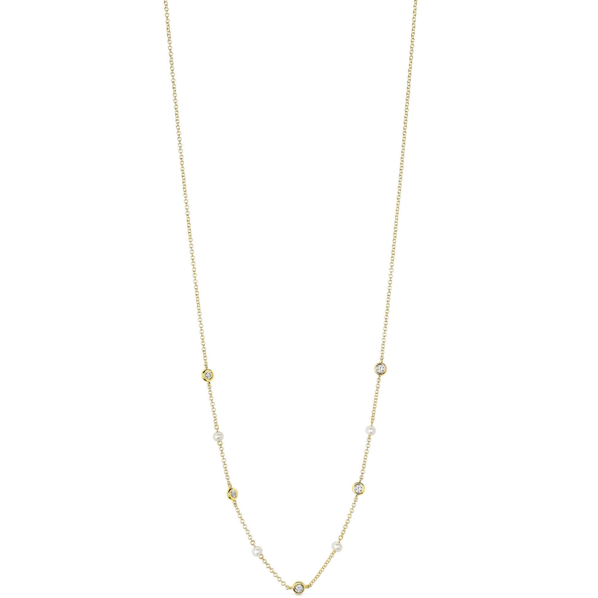 14K Yellow Gold Pearl And Diamond Layering Necklace (.20ctw)