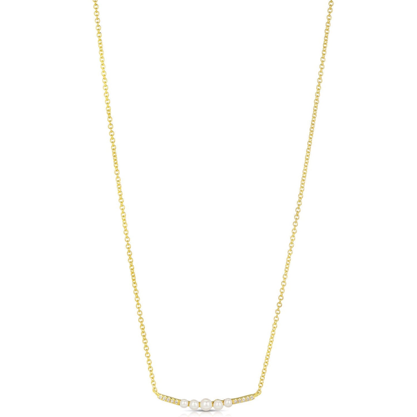 14K Yellow Gold Pearl And Diamond Bar Necklace (.13ctw)