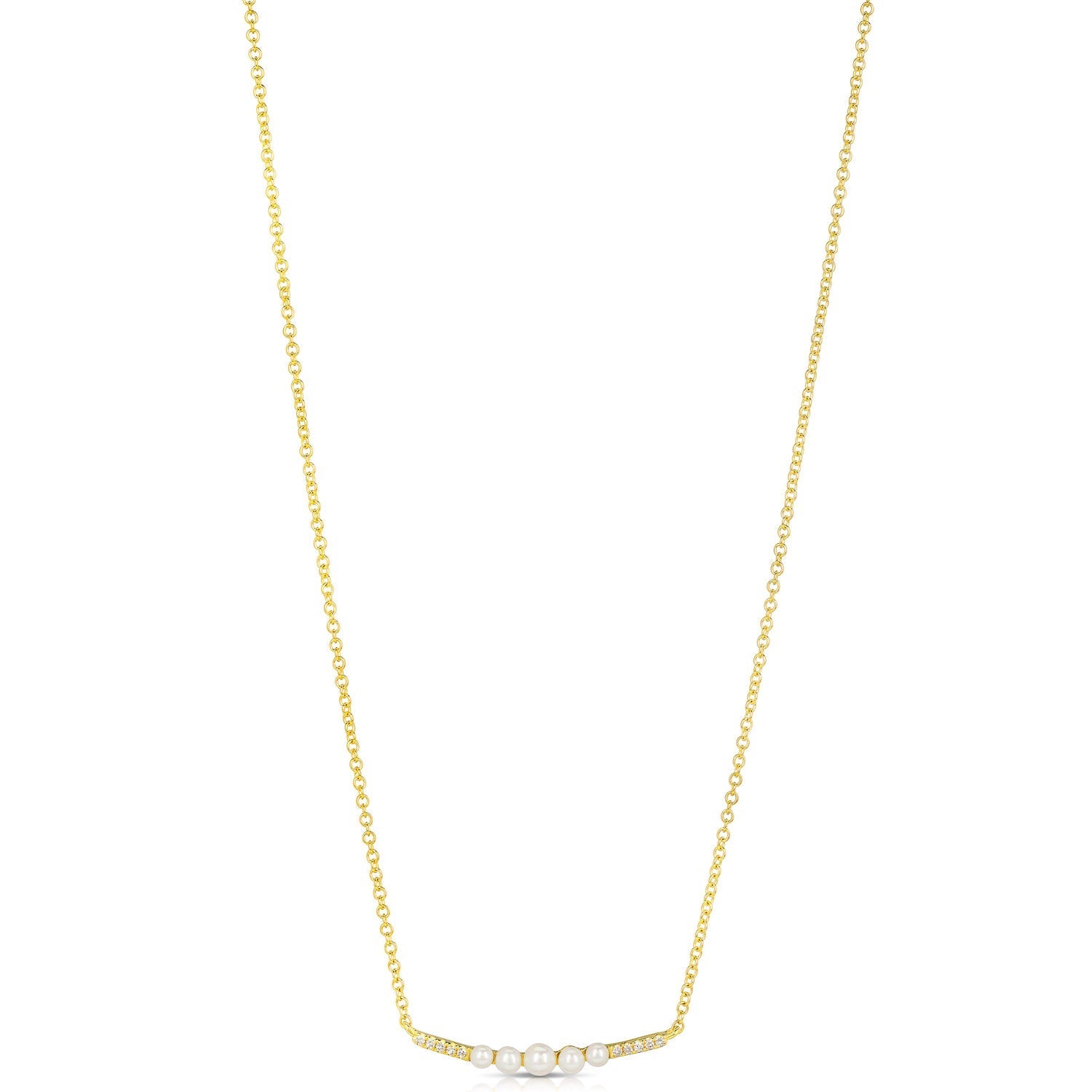 14K Yellow Gold Pearl And Diamond Bar Necklace (.13ctw)
