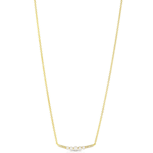 14K Yellow Gold Pearl And Diamond Bar Necklace (.13ctw)