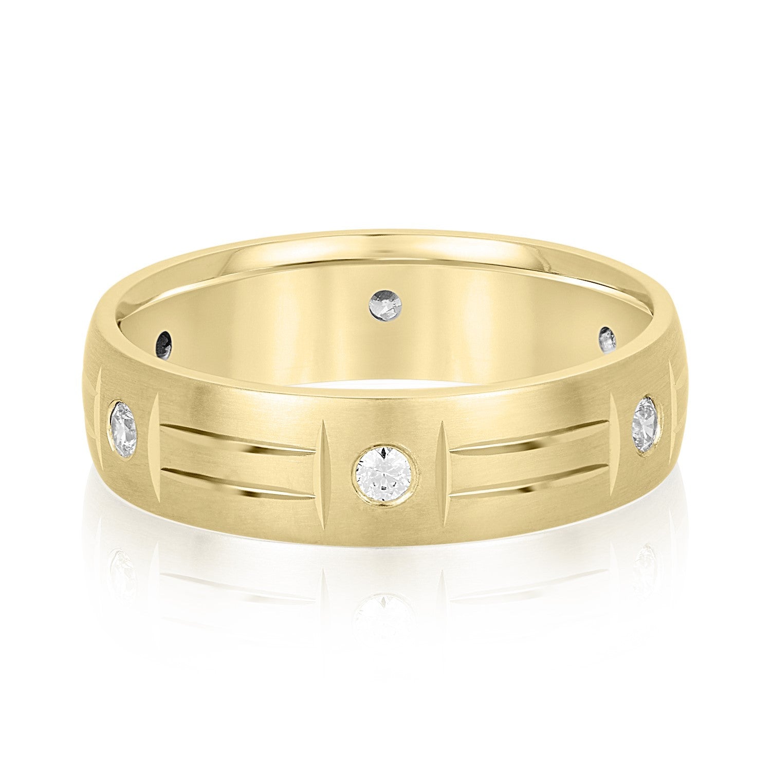 14K Yellow Gold Men's 6MM Domed Diamond Eternity Wedding Ring (.25ctw)