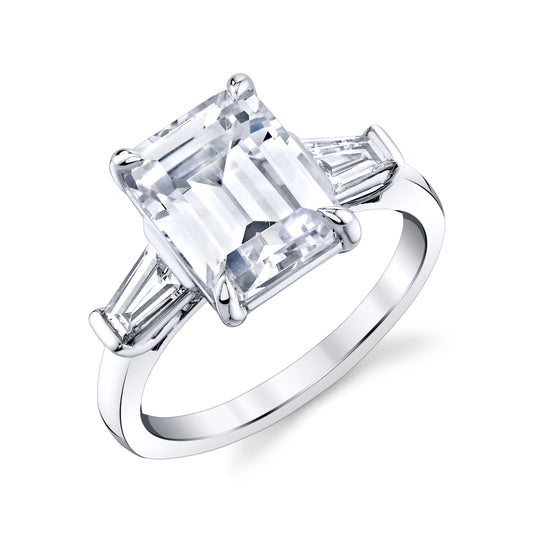 14K White Gold Emerald Cut Diamond Engagement Ring With Tapered Baguette Accent Diamonds (2.95ctw)