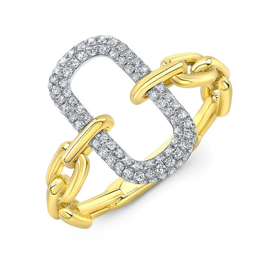 14K Yellow Gold Pave Diamond Paperclip Fashion Ring (.29ctw)