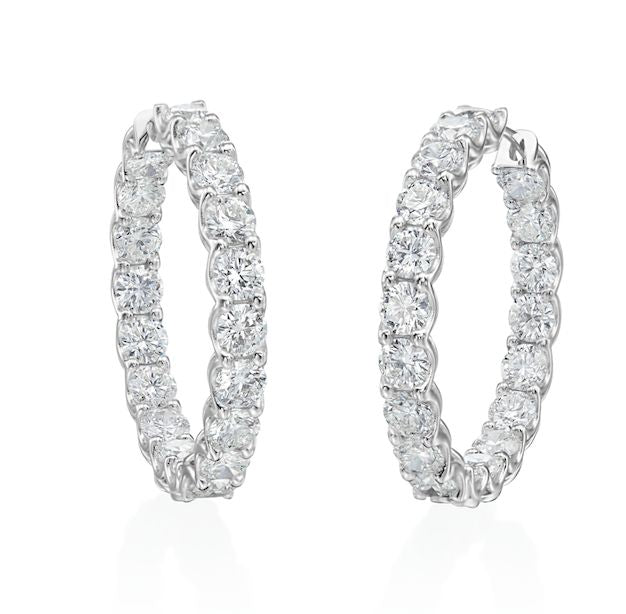 14K White Gold Diamond Inside-Outside Hoop Earrings