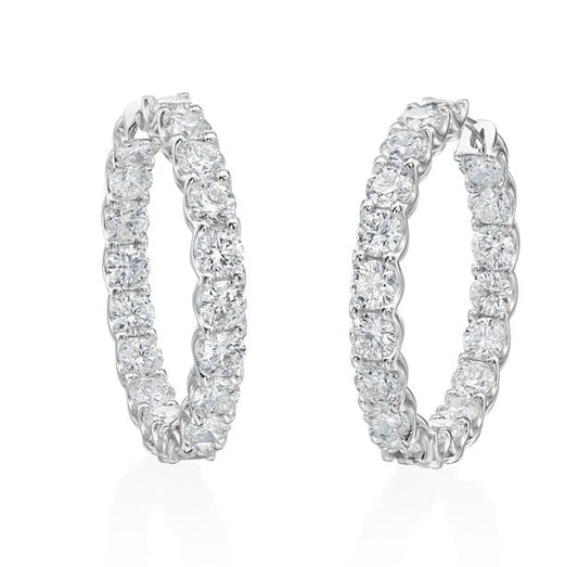 14K White Gold Diamond Inside-Outside Hoop Earrings