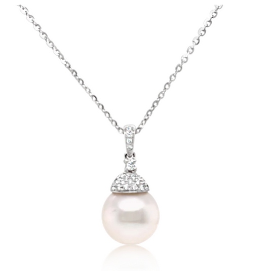 14K White Gold South Sea Pearl And Diamond Necklace (.20ctw)