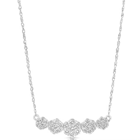 14K White Gold Cluster Diamond Flower Bar Necklace (.49ctw)