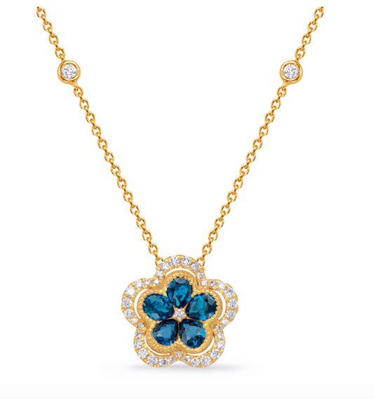 14K Yellow Gold Sapphire & Diamond Flower Pendant (1.19ctw)