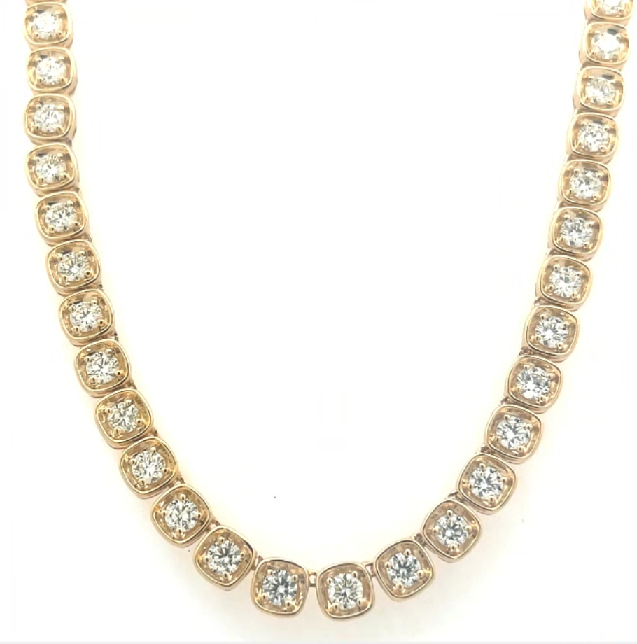 18K Yellow Gold Cushion Bezel Diamond Line Necklace (11.50ctw)
