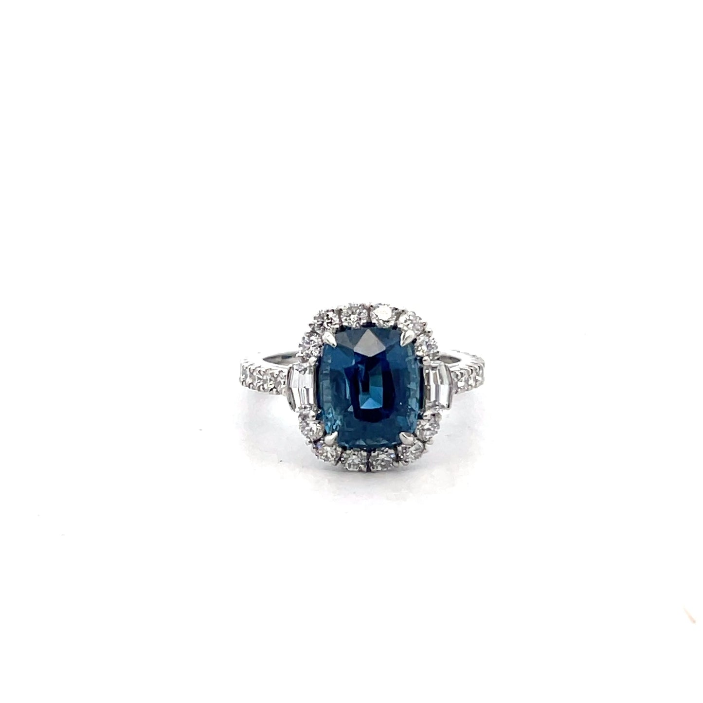 Platinum Cushion Cut Blue Sapphire Halo Ring