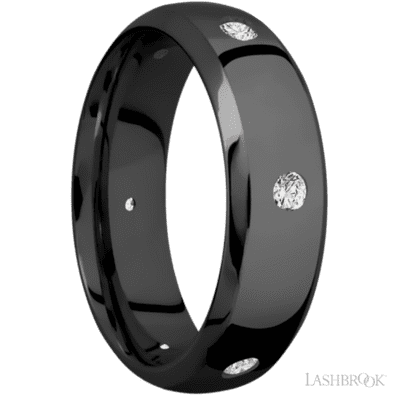 Zirconium 7MM Domed Bevel Men's Wedding Ring With Flush Set Round Diamonds (.07ctw)