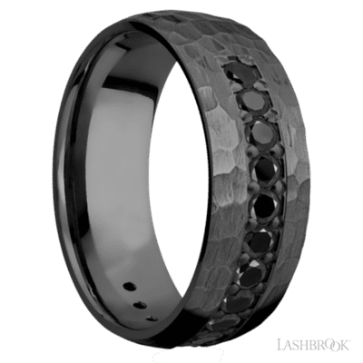 Zirconium 8MM Men's Ring With Black Diamonds And Hammered Finish (.05ctw) 