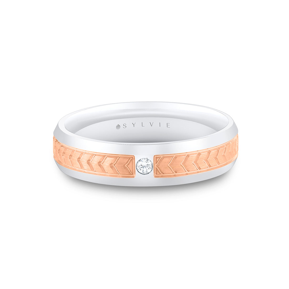 Shell Apex Two Tone Brushed Mens Band with Diamond - Desmond