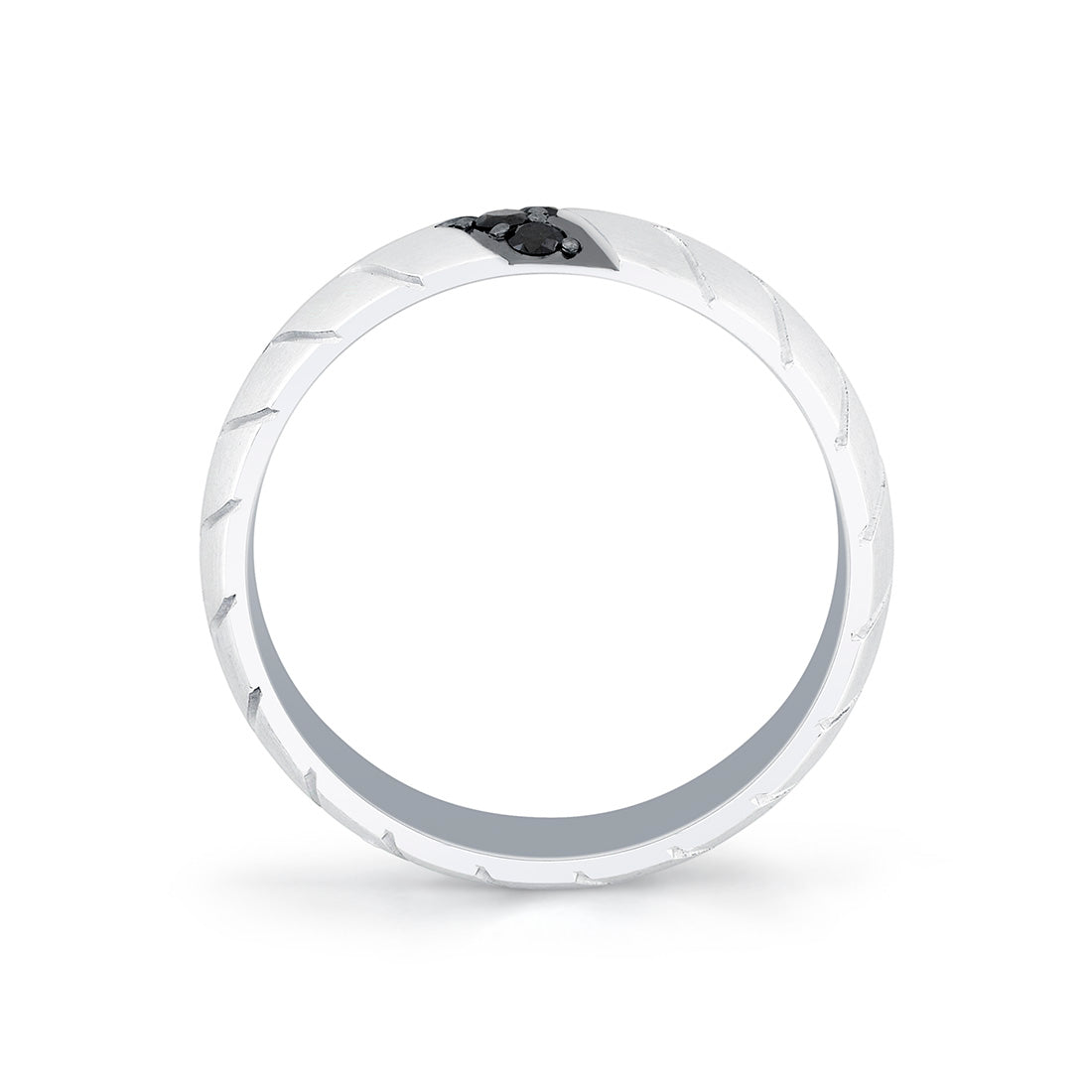 Shell Apex Brushed Mens Band with Black Diamonds - Ian