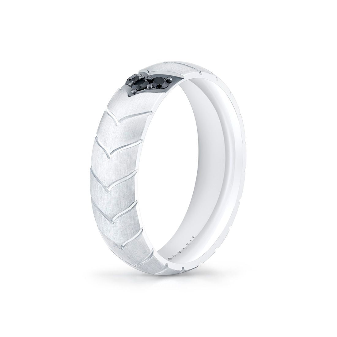 Shell Apex Brushed Mens Band with Black Diamonds - Ian