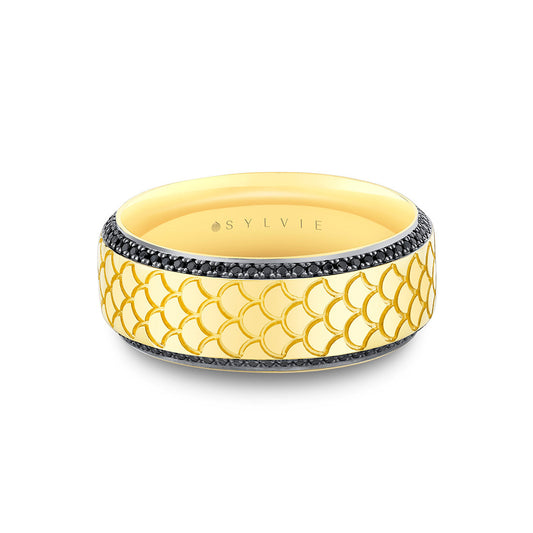 Heritage Engraved Black Diamond Mens Band - Damian