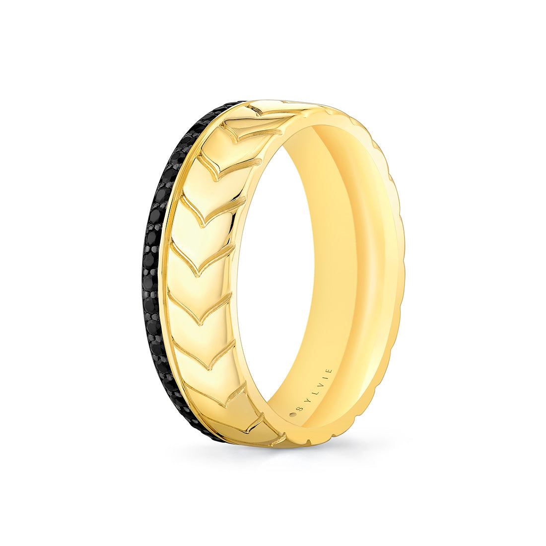 Shell Apex Engraved Black Diamond Mens Band - Isaac